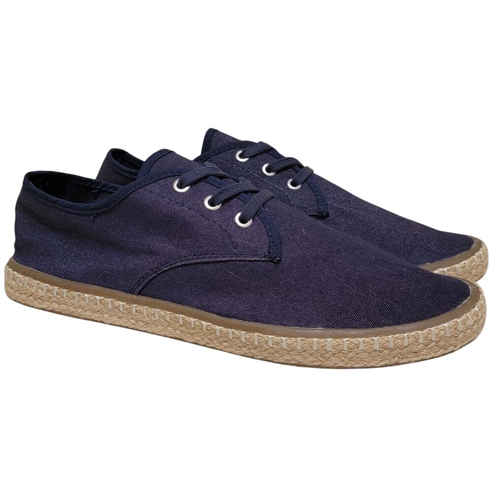 Sun + Stone Men Zane Lace Up Espadrille Sneakers Size US 10.5M Navy Blue Mesh